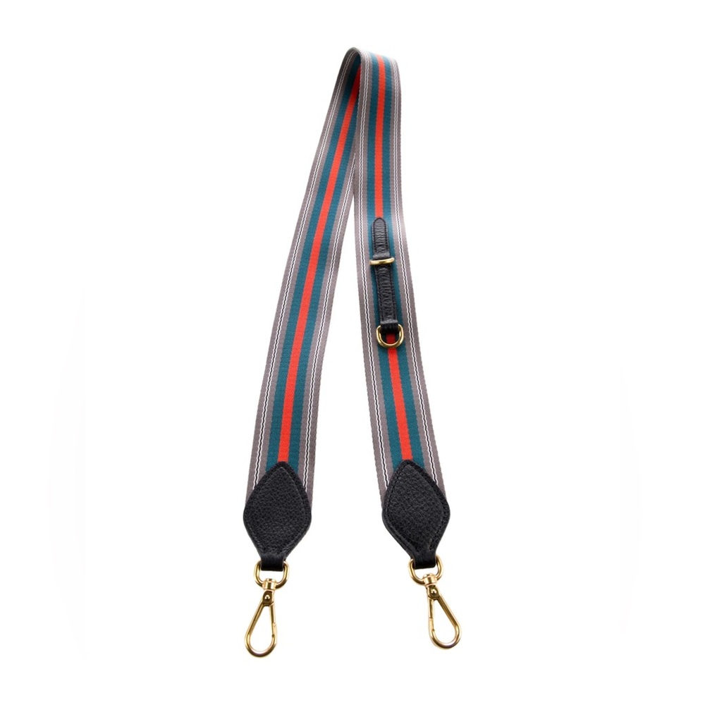 Prada Striped Webbing Shoulder Strap in Gray, Green, Red